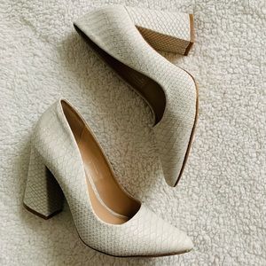 Kaari Blue Patricia Flared Heel Pump in White Snake